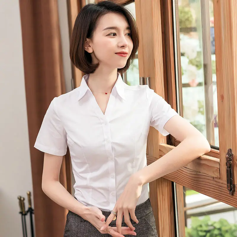 White Blouse Women Chiffon Office Career Shirts Slim Collar Blouse Tops Fashion Casual short sleeve Blouses Femme Blusa
White Blouse Women Chiffon Office Career Shirts Slim Collar Blouse Tops Fashion Casual short sleeve Blouses Femme Blusa