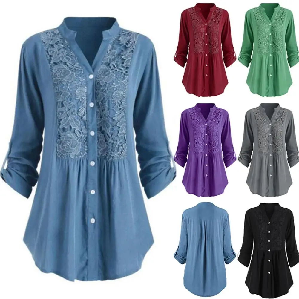 Office Lady Solid Color V Neck Lace Stitching Buttons Down Plus Size Shirt Top Womens Tops Blouses Office Lady Blouse Slim Shirt
Office Lady Solid Color V Neck Lace Stitching Buttons Down Plus Size Shirt Top Womens Tops Blouses Office Lady Blouse Slim Shirt