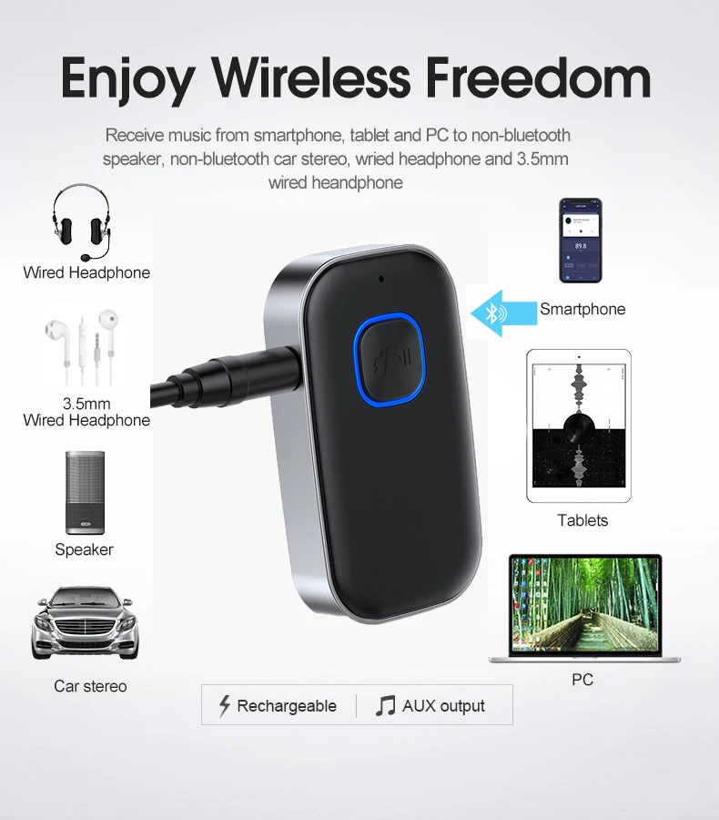 Новый Bluetooth-приемник для гарнитуры AUX, автомобильный Bluetooth-аудиоприемник, конвертер 5,0 
Новый Bluetooth-приемник для гарнитуры AUX, автомобильный Bluetooth-аудиоприемник, конвертер 5,0