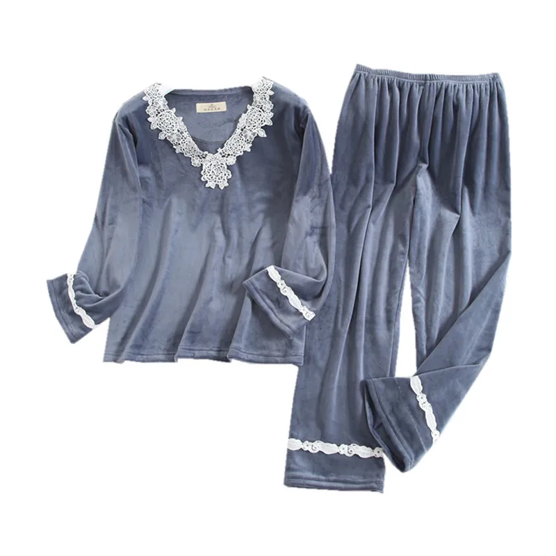 Autumn Winter New Sleepwear Homewear Female Gray Lace 2PCS Pajamas Suit Coral Fleece Nightwear Flannel Sleep Set Pyjamas
Autumn Winter New Sleepwear Homewear Female Gray Lace 2PCS Pajamas Suit Coral Fleece Nightwear Flannel Sleep Set Pyjamas
