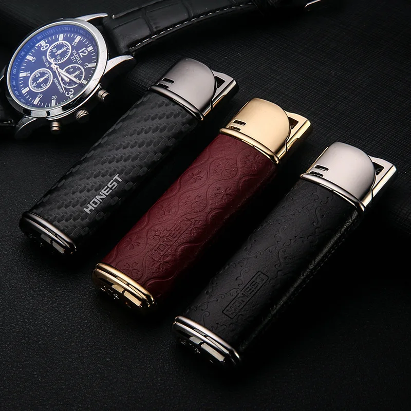Brand New Creative Personality Straight Gas Lighter Portable Metal Blue Flame Lighter Texture Leather High-end Lighters
Brand New Creative Personality Straight Gas Lighter Portable Metal Blue Flame Lighter Texture Leather High-end Lighters