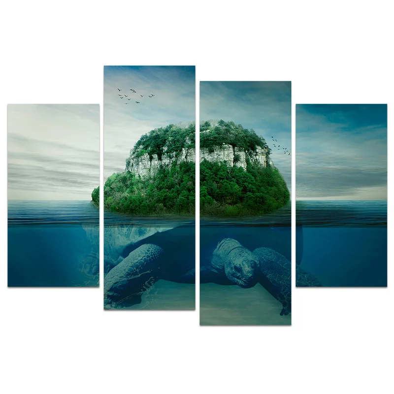 4 Pieces Canvas Poster on The Wall Giant Sea Turtle Home Decor Poster Turtle Carrying Island HD Painting for Room Decoration
4 Pieces Canvas Poster on The Wall Giant Sea Turtle Home Decor Poster Turtle Carrying Island HD Painting for Room Decoration