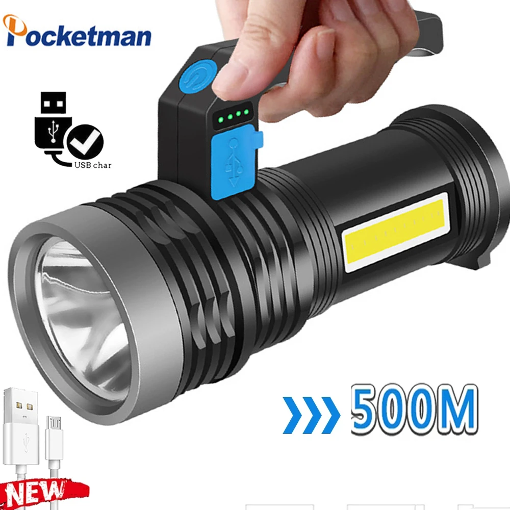 USB Rechargeable Long Shot Use Super Bright Portable Strong Light LED Lamp + COB Side Light Built in Battery Camping Searchlight
USB Rechargeable Long Shot Use Super Bright Portable Strong Light LED Lamp + COB Side Light Built in Battery Camping Searchlight
