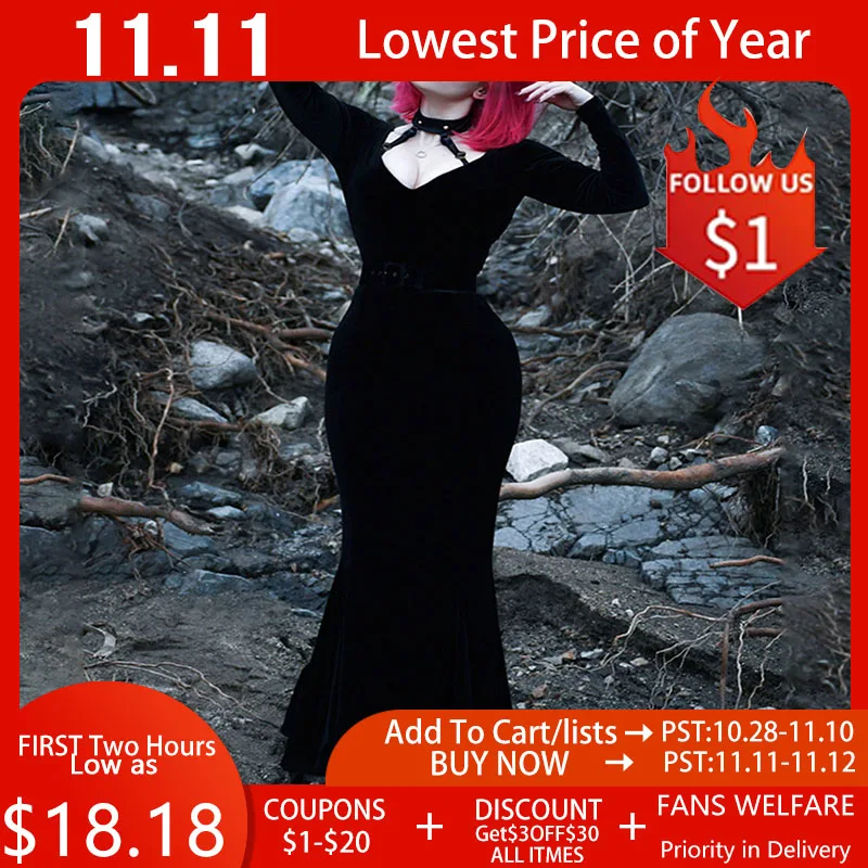 Rosetic Halloween Gothic Women Halter Long Dress Mermaid Solid Black Retro Elegant Winter Autumn Sexy Bodycon Party Dresses 2021
Rosetic Halloween Gothic Women Halter Long Dress Mermaid Solid Black Retro Elegant Winter Autumn Sexy Bodycon Party Dresses 2021