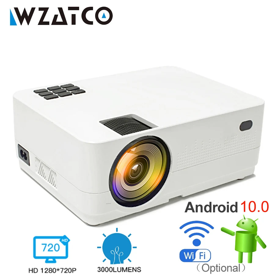 Проектор WZATCO HQ2 4k 3000 лм HD 720P 150 дюйма портативный мини 3D ЖК дисплей Android 9 0 Wi Fi