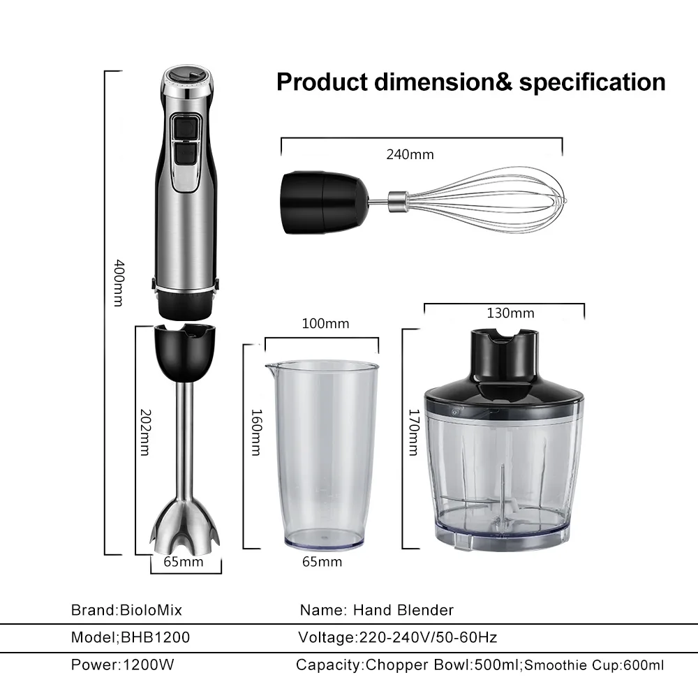 4-in-1 Stainless Steel 1100W Immersion Hand Stick Blender Mixer Vegetable Meat Grinder 500ml Chopper Whisk 800ml
4-in-1 Stainless Steel 1100W Immersion Hand Stick Blender Mixer Vegetable Meat Grinder 500ml Chopper Whisk 800ml