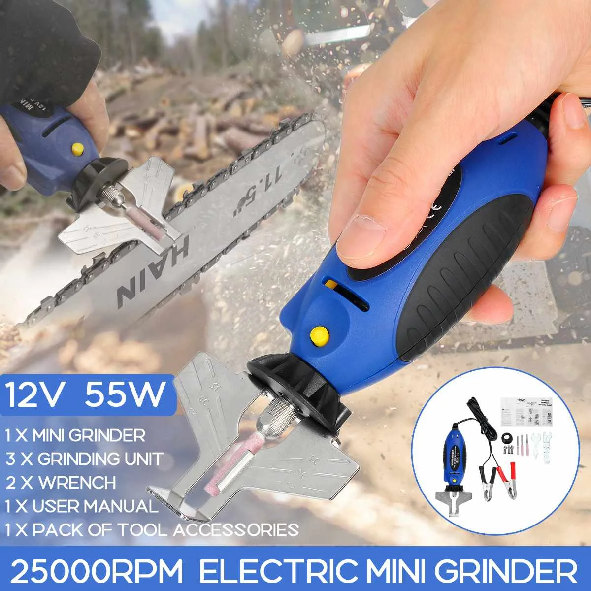 55W Electric Chain Saw Grinding Machine Sharpener Chainsaw 12V Electric Mini Handheld Grinder File Milling Machines Set Tool
55W Electric Chain Saw Grinding Machine Sharpener Chainsaw 12V Electric Mini Handheld Grinder File Milling Machines Set Tool