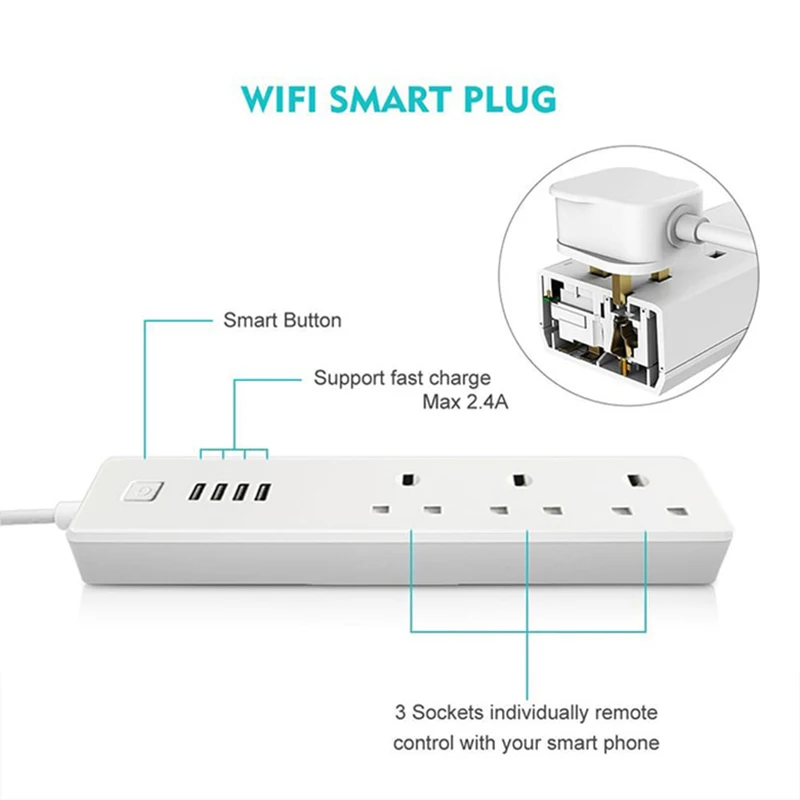 2021 Hot Sale UK Standard Power Strip WiFi Smart Plug 3 Socket Surge Protection Remote Control Outlet with 1.8M Extension Cord
2021 Hot Sale UK Standard Power Strip WiFi Smart Plug 3 Socket Surge Protection Remote Control Outlet with 1.8M Extension Cord