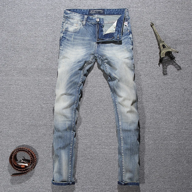 European Vintage Fashion Men Jeans Retro Light Gray Blue Elastic Slim Fit Ripped Jeans Men Scratch Designer Casual Denim Pants
European Vintage Fashion Men Jeans Retro Light Gray Blue Elastic Slim Fit Ripped Jeans Men Scratch Designer Casual Denim Pants