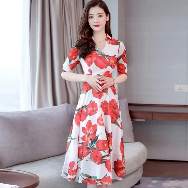 Фото 2020 новое летнее женское платье с принтом в Корейском стиле пляжное шифоновое
