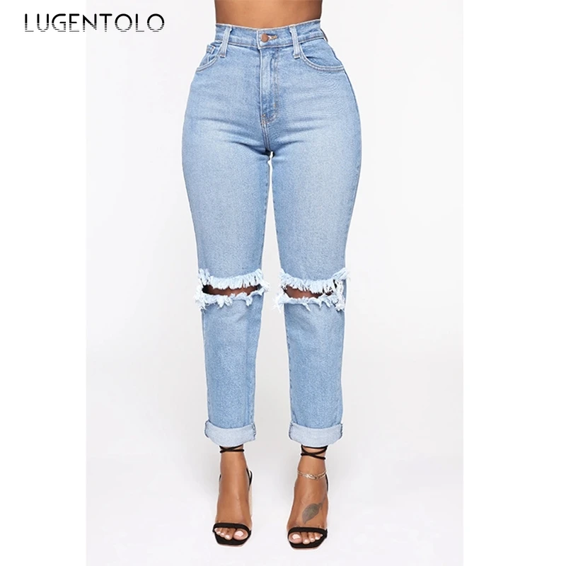 Lugentolo Women's Sexy Jeans Hole Slimming Fashion New Casual Trousers Solid Straight Female Street All-match Simple Jeans
Lugentolo Women's Sexy Jeans Hole Slimming Fashion New Casual Trousers Solid Straight Female Street All-match Simple Jeans