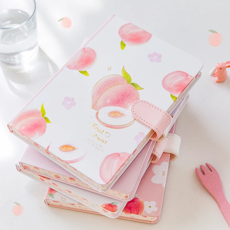 

Cute Pink Peach Magnetic Buckle Notebook Illustration Color Page Notepad Creative Thickening Plan Student Hand Book Washi Tape