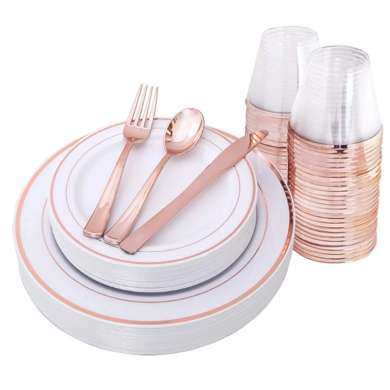 Disposable rose gold Plastic Plates for anniversaire wedding party decor supplies birthday party decoration of celebration
Disposable rose gold Plastic Plates for anniversaire wedding party decor supplies birthday party decoration of celebration