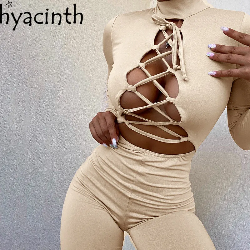 2022 Slim Fashion Stretchy Rompers Spring Fall Long Sleeve High Neck Jumpsuits Front Hollow Out Bandage Lace Up Sexy
2022 Slim Fashion Stretchy Rompers Spring Fall Long Sleeve High Neck Jumpsuits Front Hollow Out Bandage Lace Up Sexy