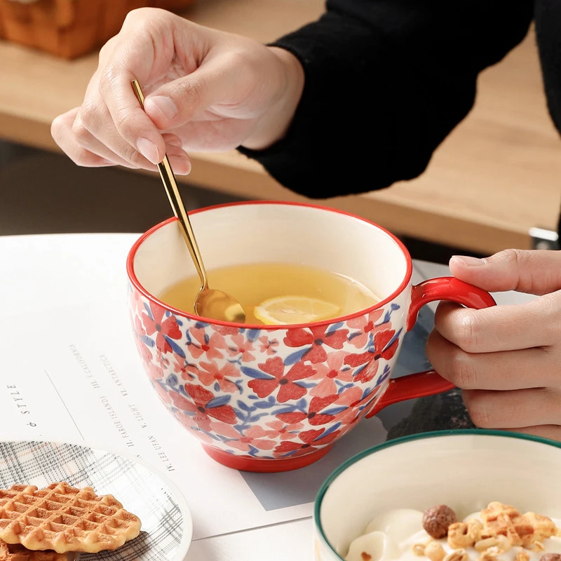Ceramic Breakfast Cup Large Capacity Microwaveable Cute Female Mug Milk Coffee Tea Underglaze Flower Cup Artistic Painting Mug
Ceramic Breakfast Cup Large Capacity Microwaveable Cute Female Mug Milk Coffee Tea Underglaze Flower Cup Artistic Painting Mug