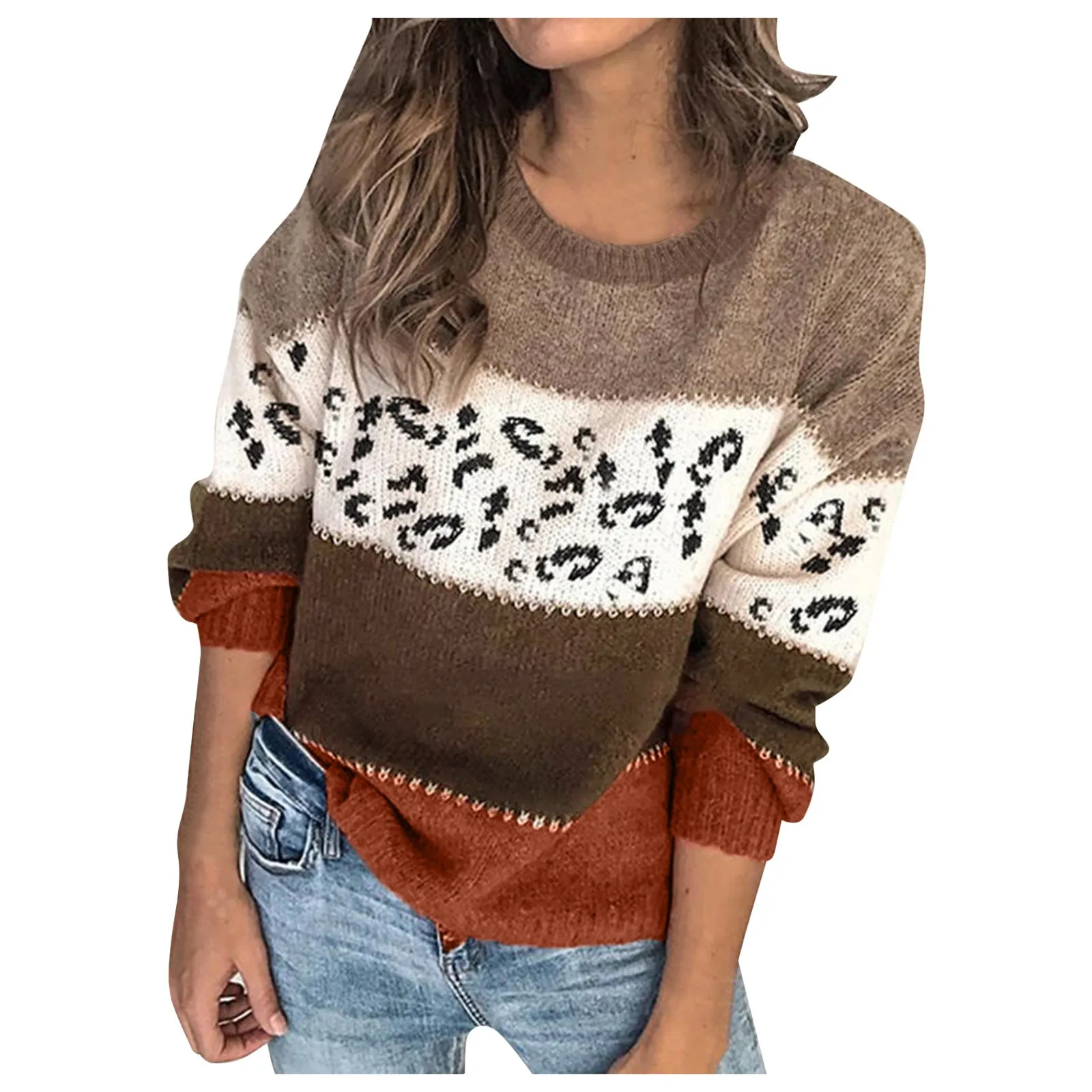 Ladies Color Block Striped O-Neck Sweater Long Sleeve Knitted Pullover Tops Women'S Fall/Winter Casual Sweaters For Women
Ladies Color Block Striped O-Neck Sweater Long Sleeve Knitted Pullover Tops Women'S Fall/Winter Casual Sweaters For Women