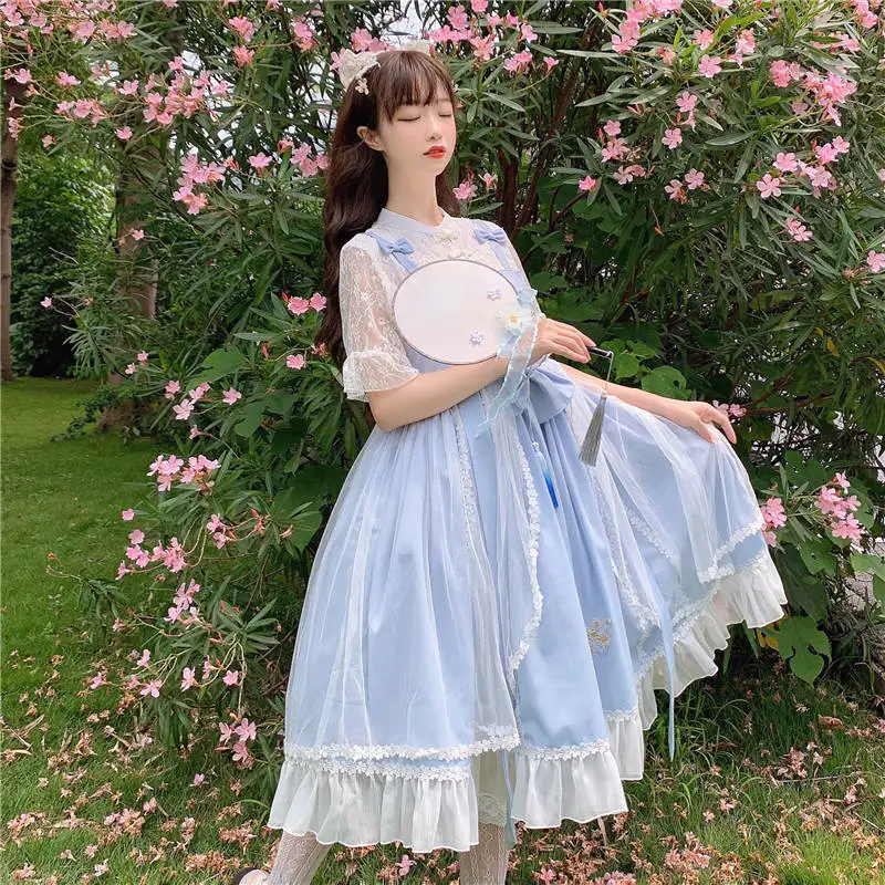 Lolita Chinese style light lolita improved Chinese elements lace fake two-piece fairy summer dress for kawaii girl loli cos
Lolita Chinese style light lolita improved Chinese elements lace fake two-piece fairy summer dress for kawaii girl loli cos