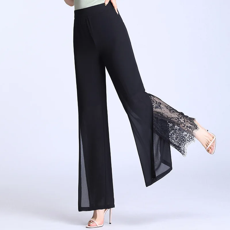 Lace Splice Slit Black Wide Leg Pants Summer Women Elegant Vintage Slim Casual Lady High Waist Straight Trousers 2032
Lace Splice Slit Black Wide Leg Pants Summer Women Elegant Vintage Slim Casual Lady High Waist Straight Trousers 2032