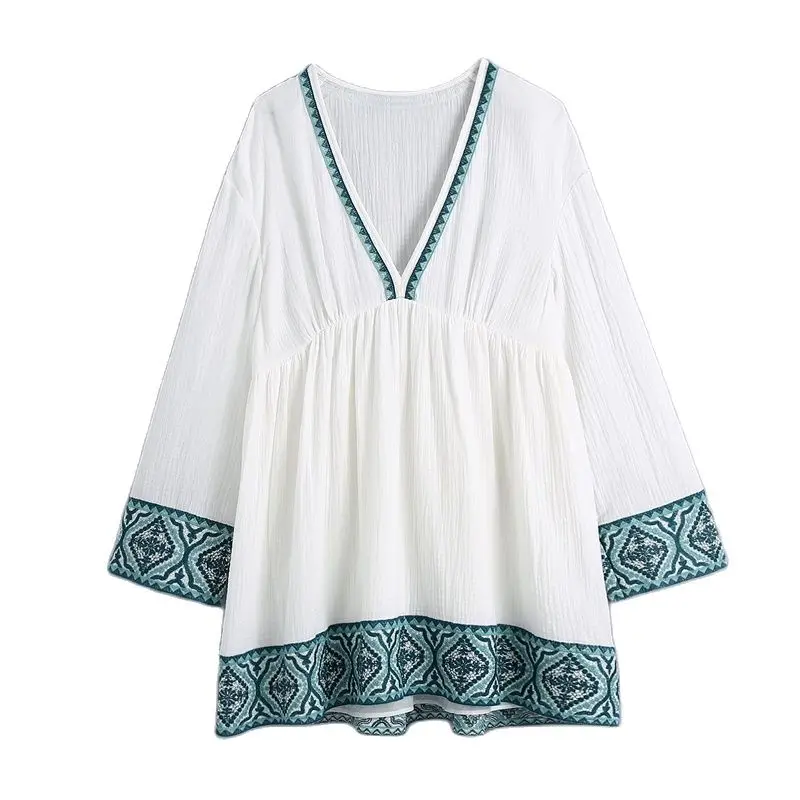 fashion lady dress Retro V-neck loose women short dress Streetwear Embroidery Patchwork casual female mini dress
fashion lady dress Retro V-neck loose women short dress Streetwear Embroidery Patchwork casual female mini dress