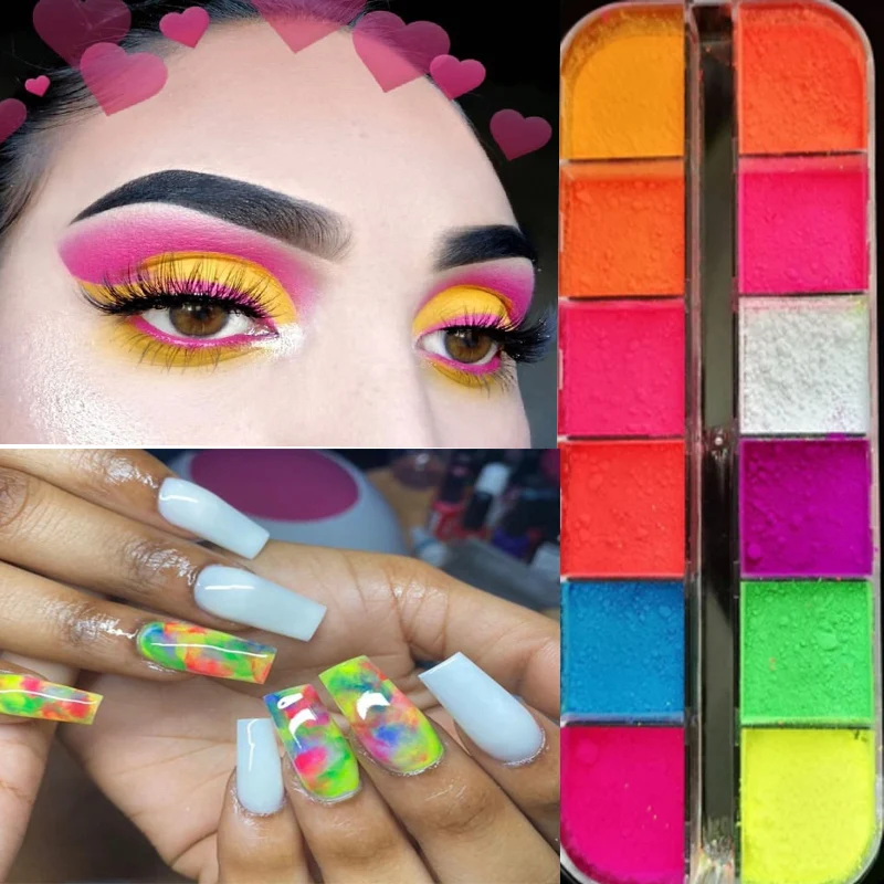 12 Colors Fluorescent Neon Pigment EyeShadow Pallete Mixed Matte Mineral Face Body Shimmer Nail Powder Make Up EyeShadow Set
12 Colors Fluorescent Neon Pigment EyeShadow Pallete Mixed Matte Mineral Face Body Shimmer Nail Powder Make Up EyeShadow Set