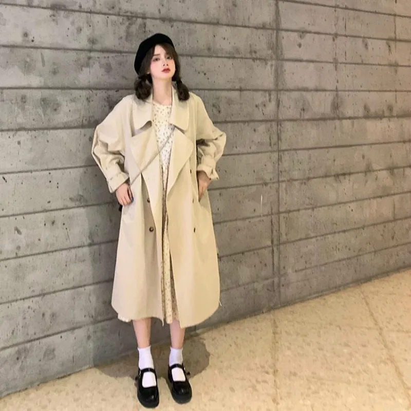 Women Coats Khaki Spring Autumn Long Trench Coats Sweet And Fresh Lapel Casual Fashion Simple Classic Female Windbreaker
Women Coats Khaki Spring Autumn Long Trench Coats Sweet And Fresh Lapel Casual Fashion Simple Classic Female Windbreaker