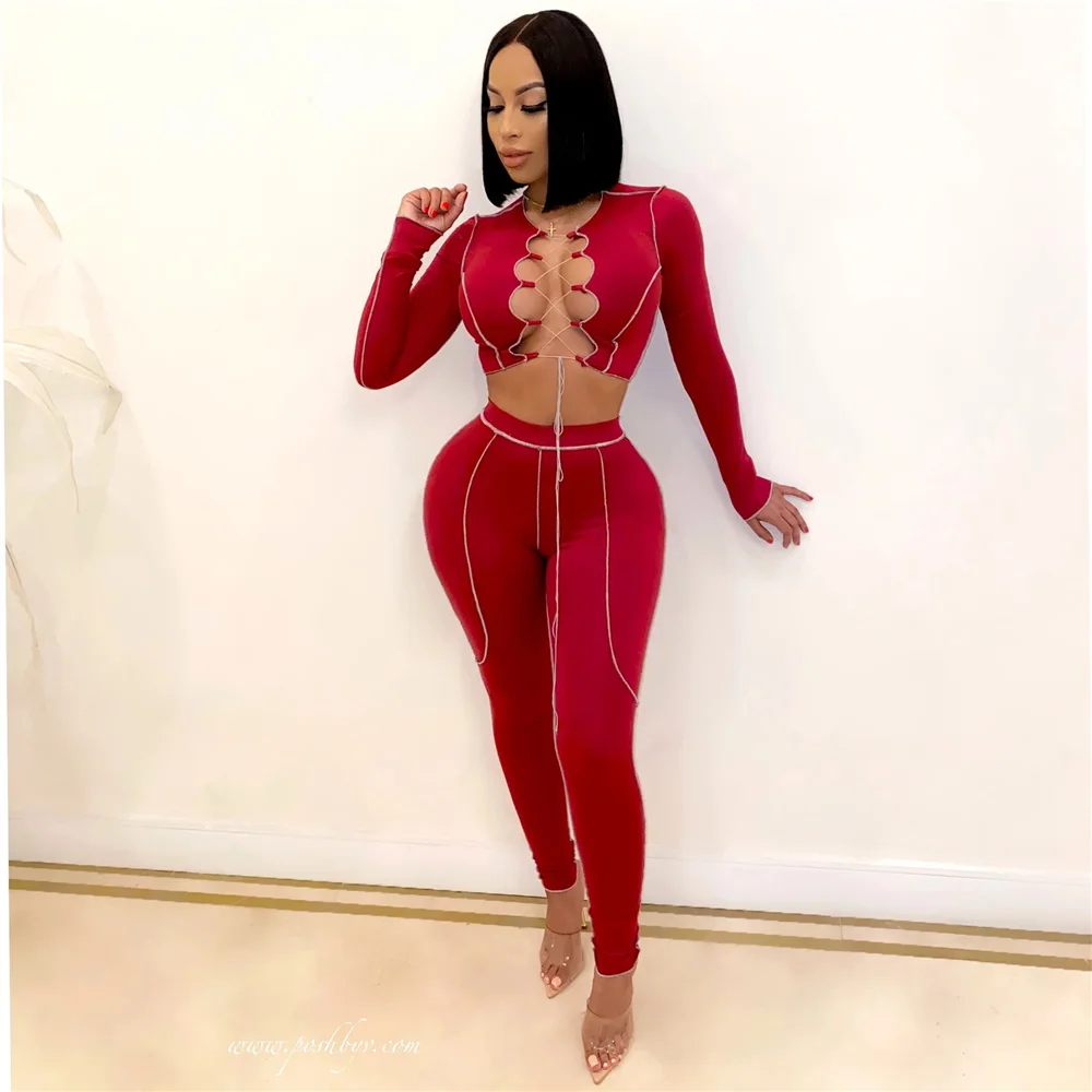 Sexy Bandage Womens Tracksuit Skinny Long Sleeve High Waist Two Piece Set for Women
Sexy Bandage Womens Tracksuit Skinny Long Sleeve High Waist Two Piece Set for Women
