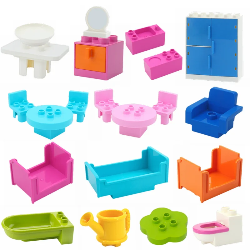 Duplo блоки DIY аксессуары столы стулья кровать забор зонтик чайник Duploed большой