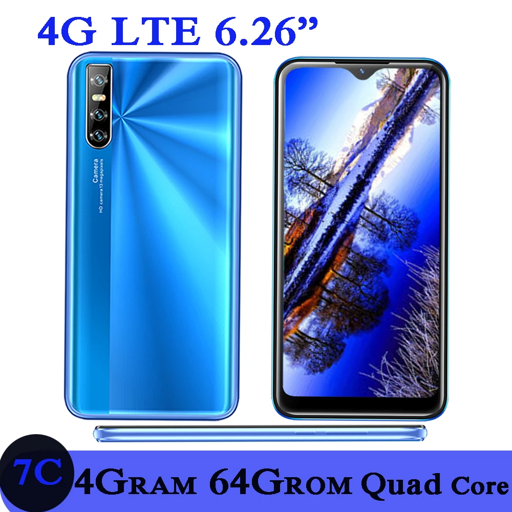 

7C 64G ROM 4G RAM 4G LTE Smartphones Quad Core 13MP Face ID 6.26 Inch Water Drop Screen Unlocked Celulars Android Mobile Phone