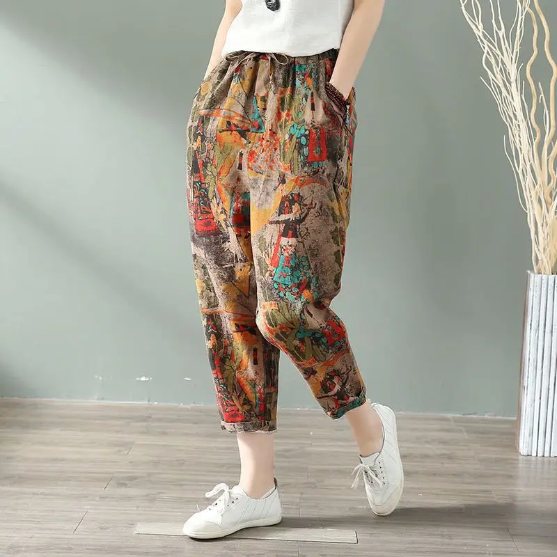 2021 Summer Fashion Printed Cotton Linen Harem Pants For Women Casual High Waist Calf-Length Loose Trousers Female Streetwear
2021 Summer Fashion Printed Cotton Linen Harem Pants For Women Casual High Waist Calf-Length Loose Trousers Female Streetwear