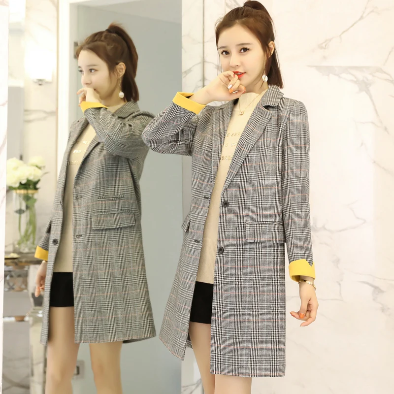 Autumn windbreaker female medium and long Korean version autumn 2018 new popular small chic plaid suit coat tide
Autumn windbreaker female medium and long Korean version autumn 2018 new popular small chic plaid suit coat tide