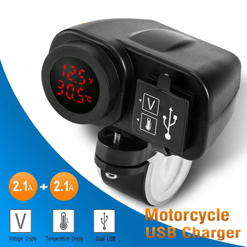 12V-30V Motorcycle Phone Charger Digital Display Dual USB Charger Voltmeter Thermometer for Cell Phone for Motorcycle Racing
12V-30V Motorcycle Phone Charger Digital Display Dual USB Charger Voltmeter Thermometer for Cell Phone for Motorcycle Racing