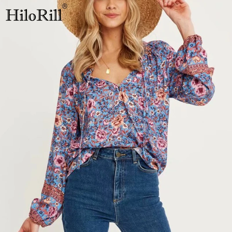 HiloRill Bohemian Blouse Shirt Women Bow Neck Elegant Floral Print Shirt Lantern Sleeve Lady Beach Tops Spring Summer Blusas
HiloRill Bohemian Blouse Shirt Women Bow Neck Elegant Floral Print Shirt Lantern Sleeve Lady Beach Tops Spring Summer Blusas