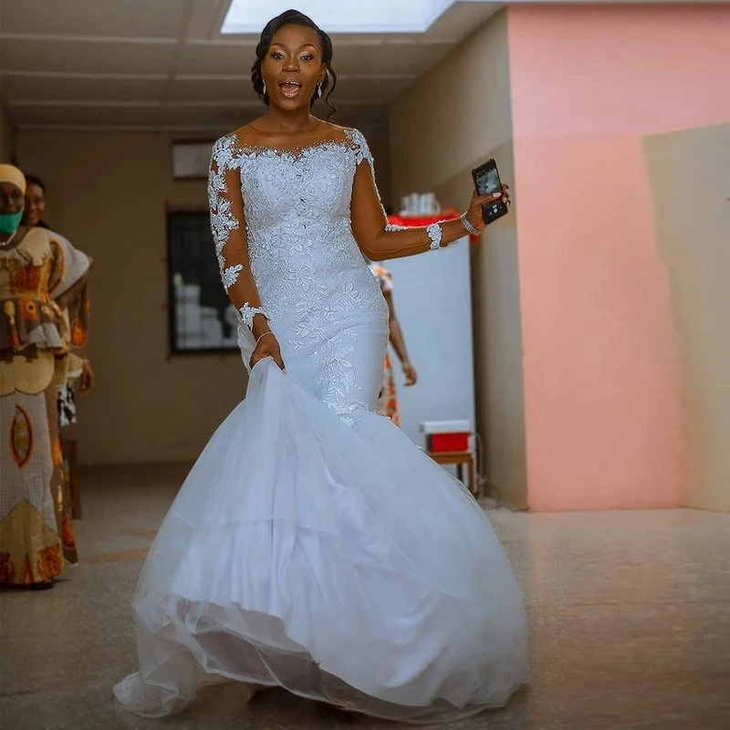 Mermaid African Wedding Dresses O Neck Bead Church Bridal Gown Sheer Long Sleeve Vestido De Novia
Mermaid African Wedding Dresses O Neck Bead Church Bridal Gown Sheer Long Sleeve Vestido De Novia