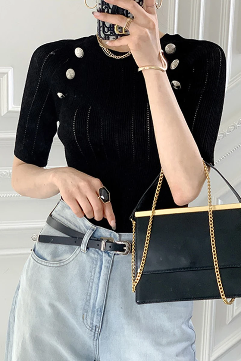 Short Sleeve Sweater Knitted T-shirt Women's Casual Bottom Shirt Female Thin Summer 2021 New Slim Top Elegant Office Shirt XC848
Short Sleeve Sweater Knitted T-shirt Women's Casual Bottom Shirt Female Thin Summer 2021 New Slim Top Elegant Office Shirt XC848