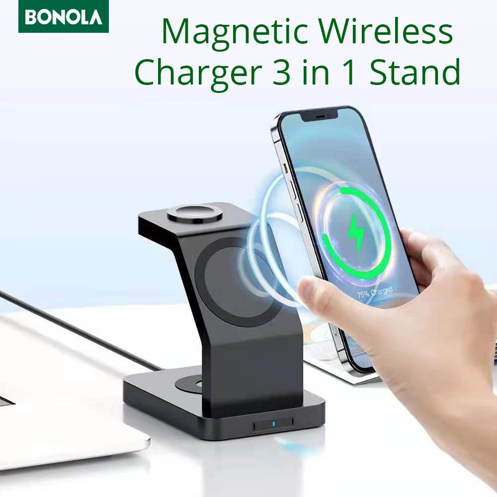 Магнитное Беспроводное зарядное устройство Bonola 3 в 1 15 Вт для iPhone 12 11 XR XS 8, беспроводное зарядное устройство для Apple Watch 6 5 4/Airpod Pro 2 
Магнитное Беспроводное зарядное устройство Bonola 3 в 1 15 Вт для iPhone 12 11 XR XS 8, беспроводное зарядное устройство для Apple Watch 6 5 4/Airpod Pro 2