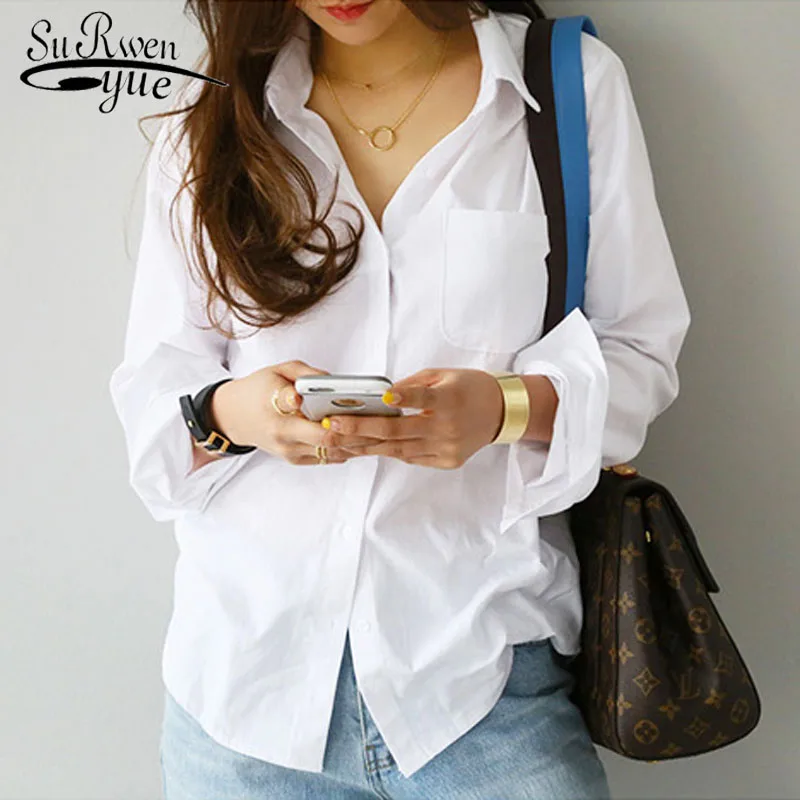 Shirts Women 2021 Women tops and blouses blusas Loose One Pocket Feminine Blouse White Top for women Long Sleeve 3496 50
Shirts Women 2021 Women tops and blouses blusas Loose One Pocket Feminine Blouse White Top for women Long Sleeve 3496 50