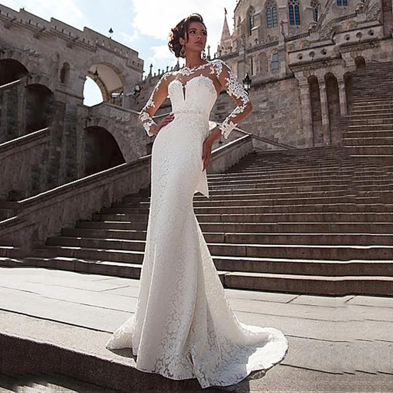 Mermaid Wedding Dresses Luxury Sexy Illusion Back Appliques Lace Long Sleeve Bridal Dress Wedding Gowns Robe De Mariee 2021
Mermaid Wedding Dresses Luxury Sexy Illusion Back Appliques Lace Long Sleeve Bridal Dress Wedding Gowns Robe De Mariee 2021