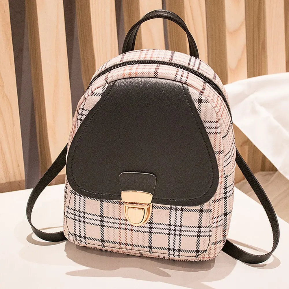 2021 Women Mini Backpack Crossbody Bag For Teenager Girls Plaid Shoulder Phone Purse Korean Style New Trendy Female Bagpack | Багаж и