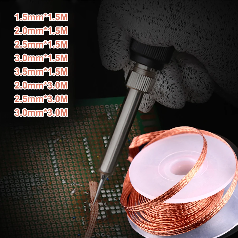 1.5mm 2mm 2.5mm 3mm 3.5mm Width 1.5M/ Length Desoldering Braid Welding Solder Remover Wick Wire Lead Cord Flux BGA Repair Tool
1.5mm 2mm 2.5mm 3mm 3.5mm Width 1.5M/ Length Desoldering Braid Welding Solder Remover Wick Wire Lead Cord Flux BGA Repair Tool