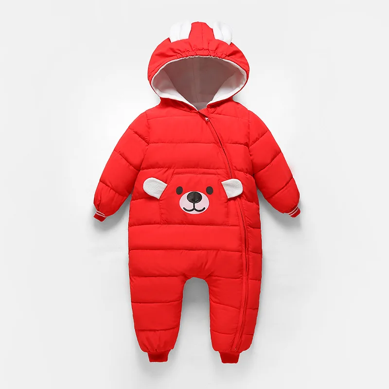 Для малышей с милым медведем зимняя одежда для сна-комбинезон капюшоном Плотная