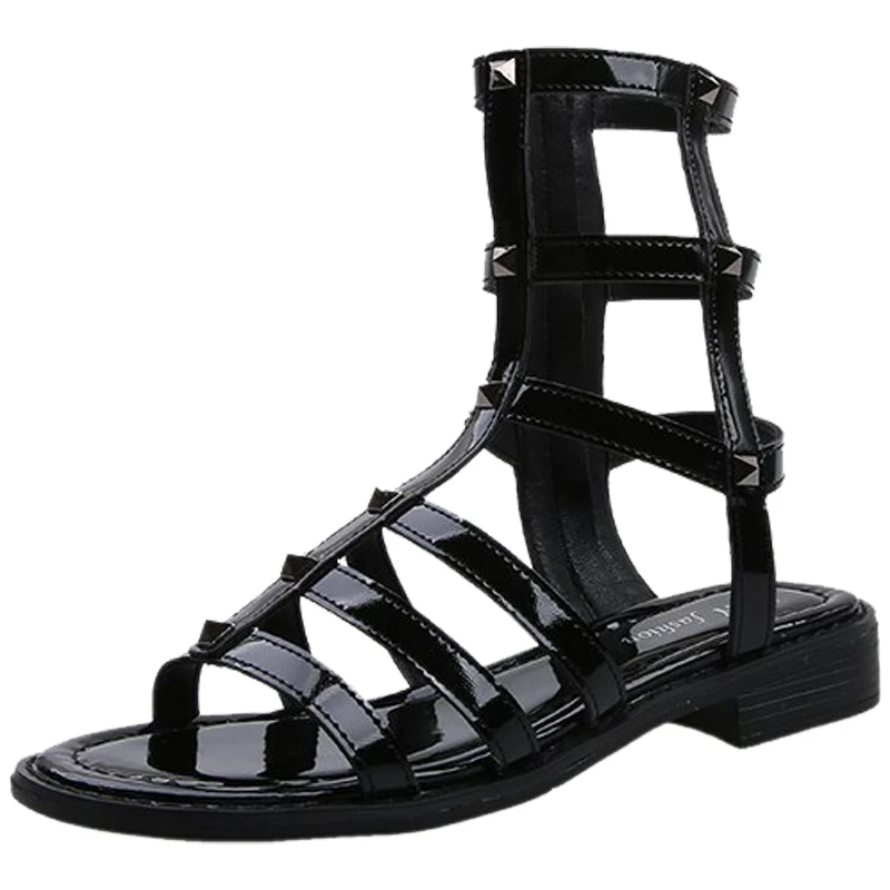 

Gladiator Sandals Women 2021 Summer New Rivet Thick Heel Hollow Outs Cool Boots Sandal Heels Fashion Open Toe Sandalias Mujer