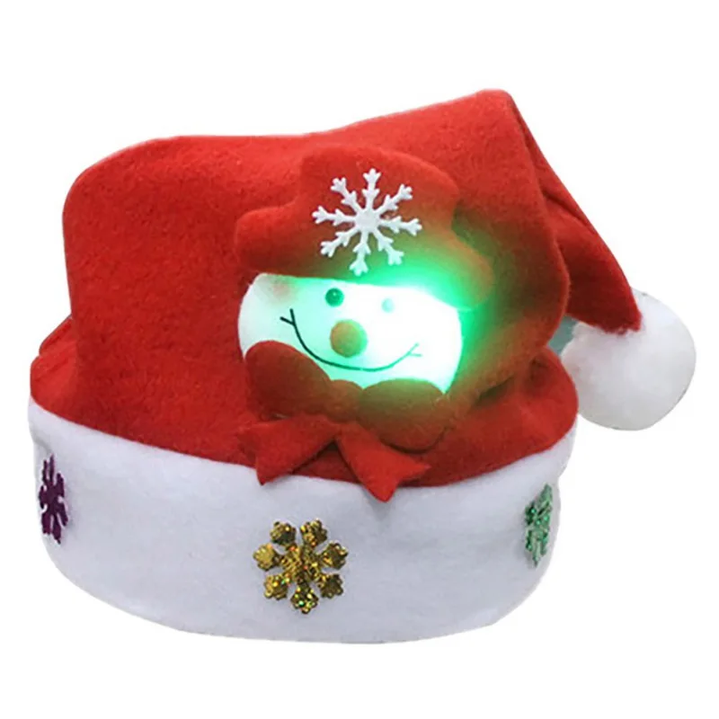 Christmas Children Boy Girl Thick Cute Party Santa Snowman Elk Decorations Luminous Hat