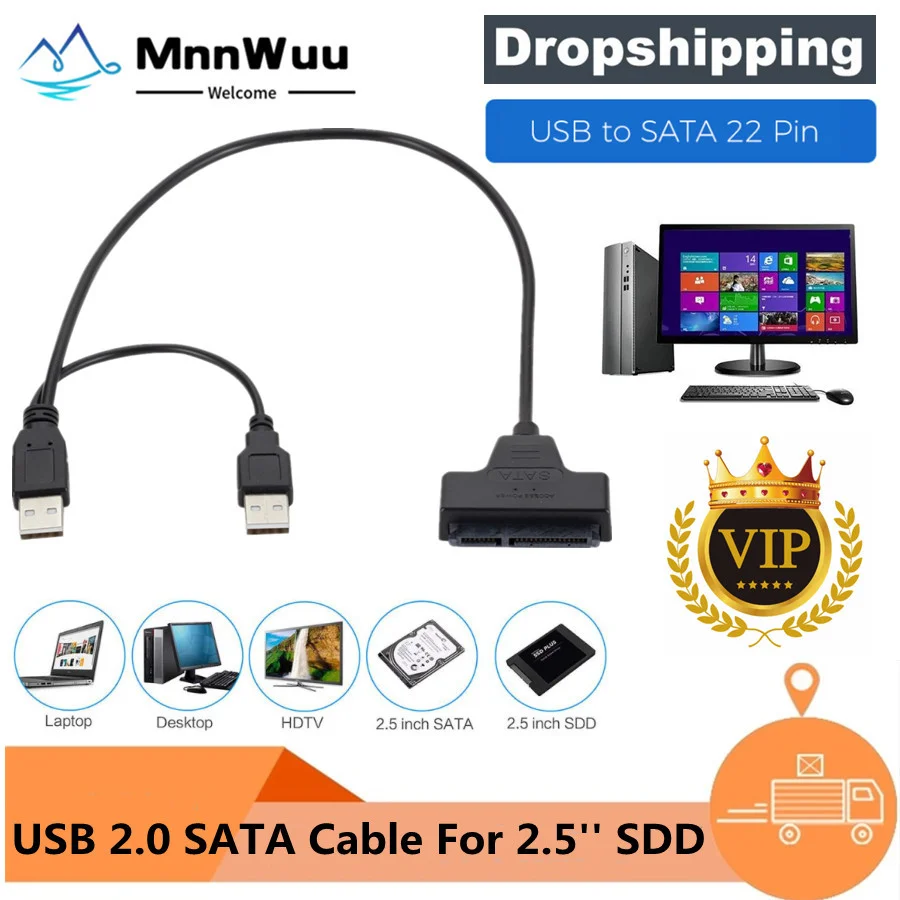 SATA к USB 2 0 кабель для 5 дюймового внешнего жесткого диска SSD 22-контактный адаптер Sata