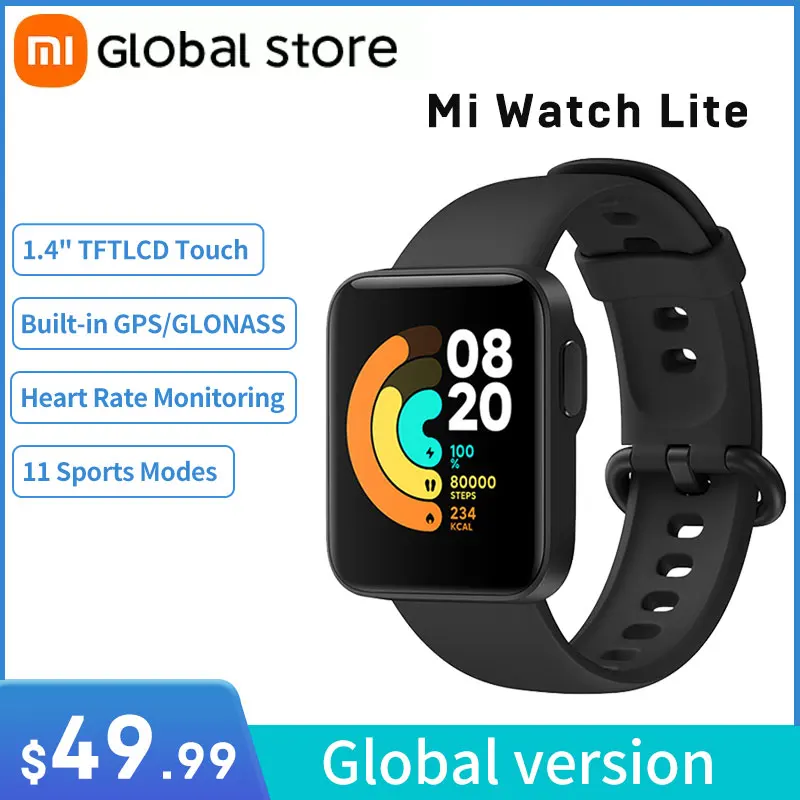 Фото Xiaomi Mi Watch Lite GPS Bluetooth 5 1 Смарт часы фитнес монитор сердечного ритма 4 &quotTFTLCD экран