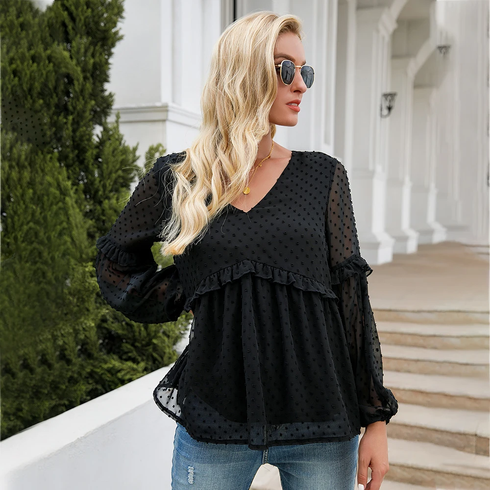 Sexy V-neck Polka Dot Shirts Autumn Women Solid Blouse Long Sleeve Blusas Female Flared Sleeve Tunic Ladies Tops Chemise
Sexy V-neck Polka Dot Shirts Autumn Women Solid Blouse Long Sleeve Blusas Female Flared Sleeve Tunic Ladies Tops Chemise