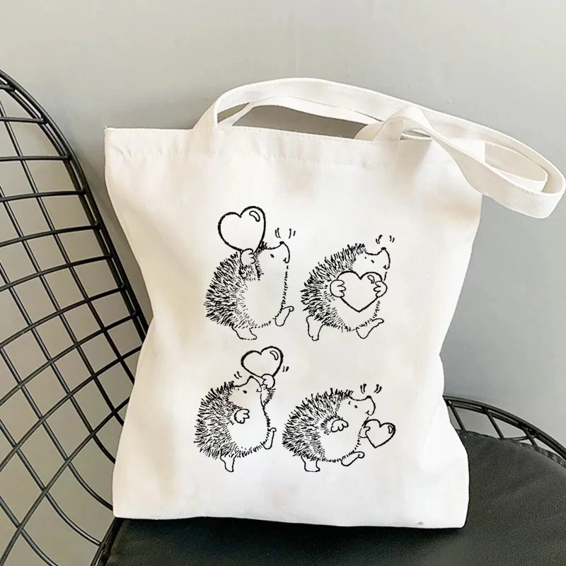 

Kawaii Hedgehog Cartoon Manga Shopper Bags Handbags Canvas Shoulder Bags Woman Shopping Bags High Capacity Tote Bag Beach Bag