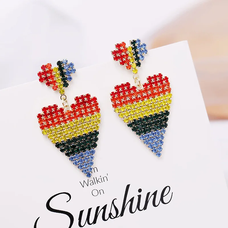 Colorful Crystal Heart Earrings For Female Simple Statement Pendant Earring Romantic Rainbow Dangle Jewelry
Colorful Crystal Heart Earrings For Female Simple Statement Pendant Earring Romantic Rainbow Dangle Jewelry