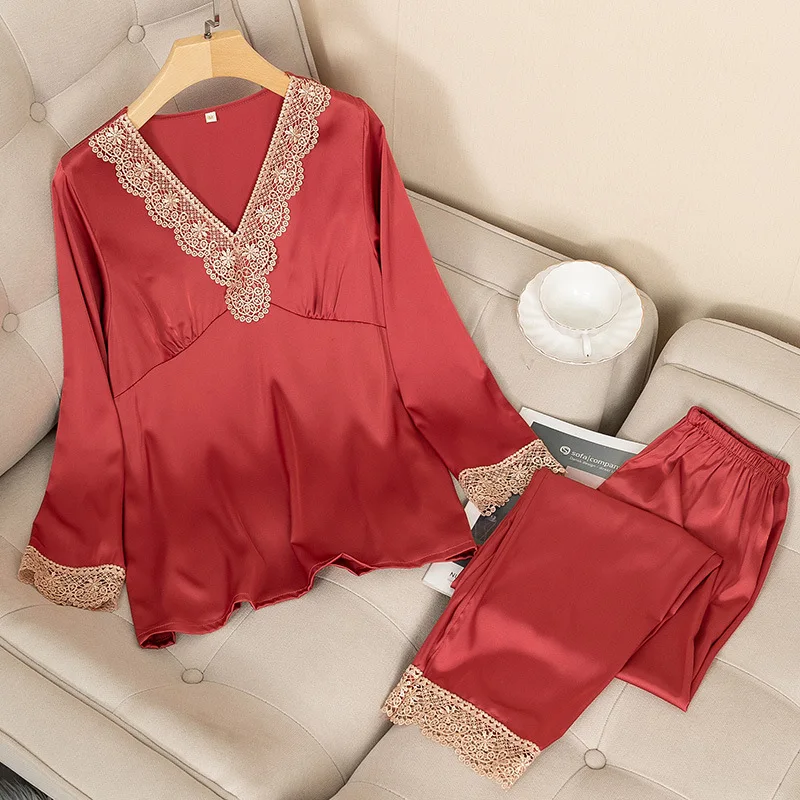 Satin 2PCS Sleepwear Pajamas Set For Women Soft Lace Shirt&Pants Nightwear 2021 New Pyjamas Homewear Casual Sleep Suit Nightgown
Satin 2PCS Sleepwear Pajamas Set For Women Soft Lace Shirt&Pants Nightwear 2021 New Pyjamas Homewear Casual Sleep Suit Nightgown