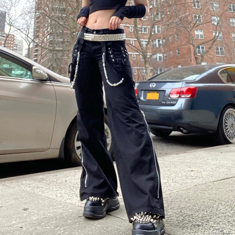 90s Y2K Gothic Cargo Trousers Women Punk Baggy Boyfriend Jeans High Waist Long Straight-Leg Pants with Chain Streetwear
90s Y2K Gothic Cargo Trousers Women Punk Baggy Boyfriend Jeans High Waist Long Straight-Leg Pants with Chain Streetwear