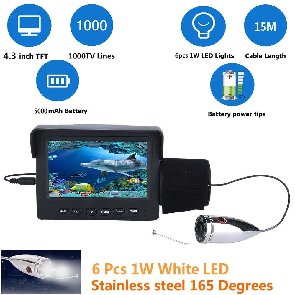 15M/30M 1000tvl Underwater Fishing Video Camera Kit 6 PCS White LED Lights with 4.3" Inch Color Monitor
15M/30M 1000tvl Underwater Fishing Video Camera Kit 6 PCS White LED Lights with 4.3" Inch Color Monitor